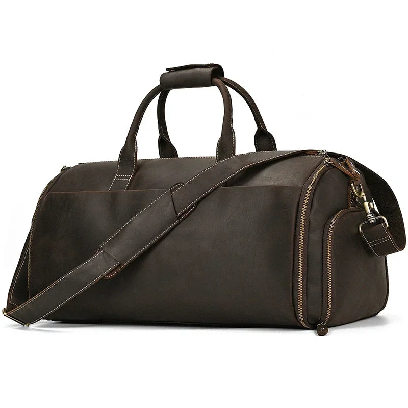 Bolso de viaje de cuero Crazy Horse para trajes, zapatos, ropa, bolso de traje plegable de cuero genuino para hombre, bolsas de viaje de negocios en equipaje