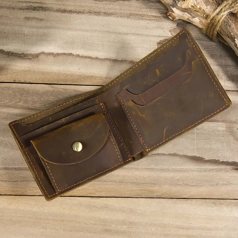 Cartera de cuero plegable para hombre, billetera de piel de vaca Original, monedero corto, monedero delgado de 2 pliegues, estilo de lujo, moda, gran oferta
