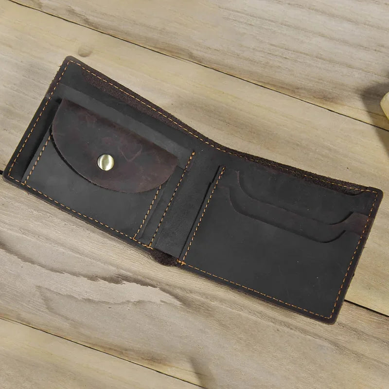 Cartera de cuero plegable para hombre, billetera de piel de vaca Original, monedero corto, monedero delgado de 2 pliegues, estilo de lujo, moda, gran oferta