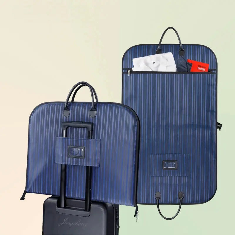 Portador de traje a rayas para hombre, bolsa de ropa para viaje, soporte para traje, maletín, bolsas de ropa plegables, moda