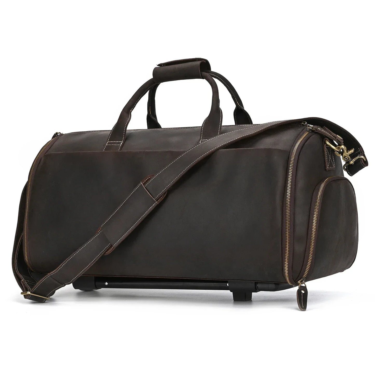 Bolso de viaje de cuero Crazy Horse para trajes, zapatos, ropa, bolso de traje plegable de cuero genuino para hombre, bolsas de viaje de negocios en equipaje
