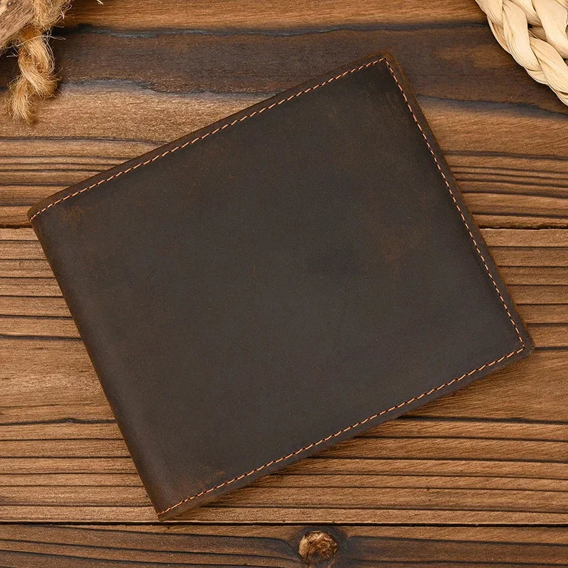 Cartera de cuero plegable para hombre, billetera de piel de vaca Original, monedero corto, monedero delgado de 2 pliegues, estilo de lujo, moda, gran oferta