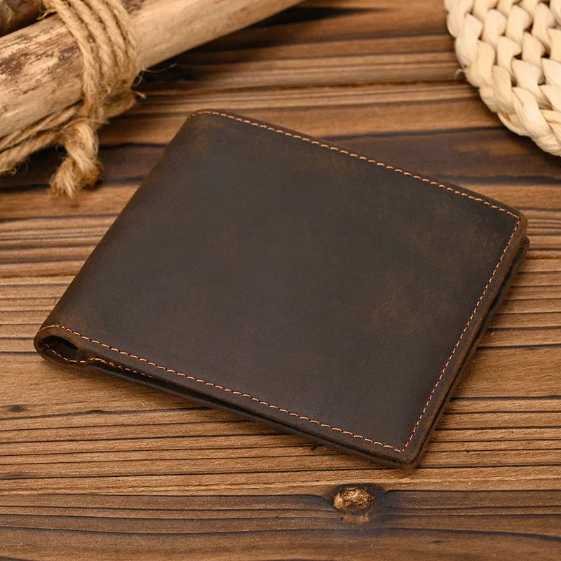 Cartera de cuero plegable para hombre, billetera de piel de vaca Original, monedero corto, monedero delgado de 2 pliegues, estilo de lujo, moda, gran oferta