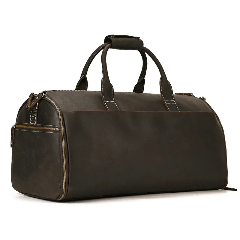 Bolso de viaje de cuero Crazy Horse para trajes, zapatos, ropa, bolso de traje plegable de cuero genuino para hombre, bolsas de viaje de negocios en equipaje