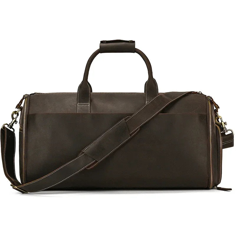 Bolso de viaje de cuero Crazy Horse para trajes, zapatos, ropa, bolso de traje plegable de cuero genuino para hombre, bolsas de viaje de negocios en equipaje
