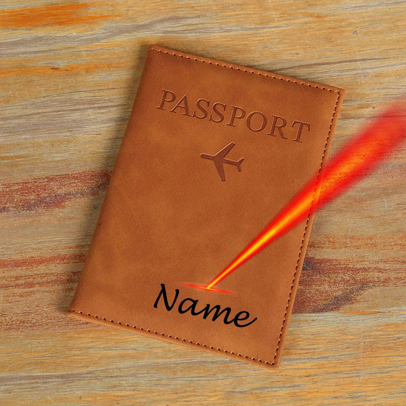 Laser Engarving Name Passport Cover Travel Wallet Pu Case for Passports Passeport Personnalisé Names Number