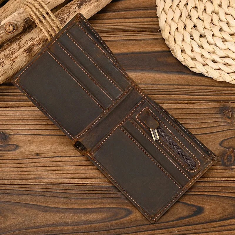 Cartera de cuero plegable para hombre, billetera de piel de vaca Original, monedero corto, monedero delgado de 2 pliegues, estilo de lujo, moda, gran oferta