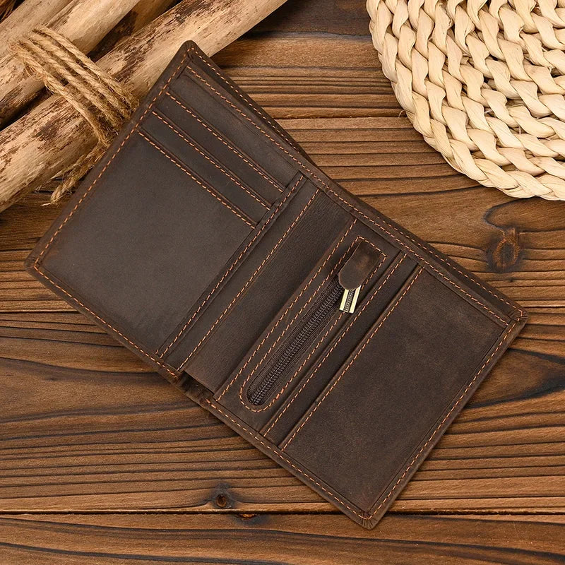 Cartera de cuero plegable para hombre, billetera de piel de vaca Original, monedero corto, monedero delgado de 2 pliegues, estilo de lujo, moda, gran oferta