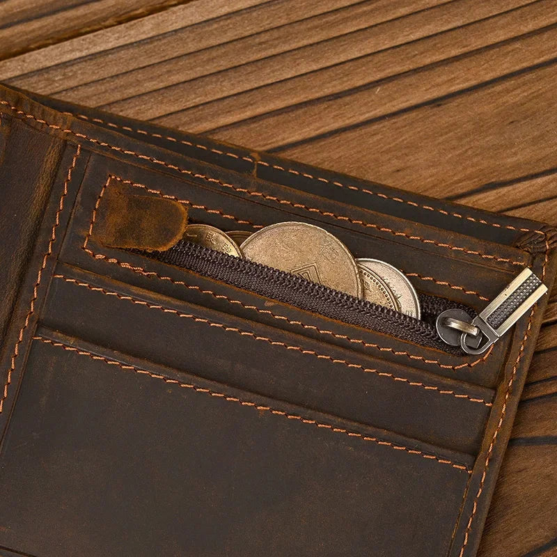 Cartera de cuero plegable para hombre, billetera de piel de vaca Original, monedero corto, monedero delgado de 2 pliegues, estilo de lujo, moda, gran oferta