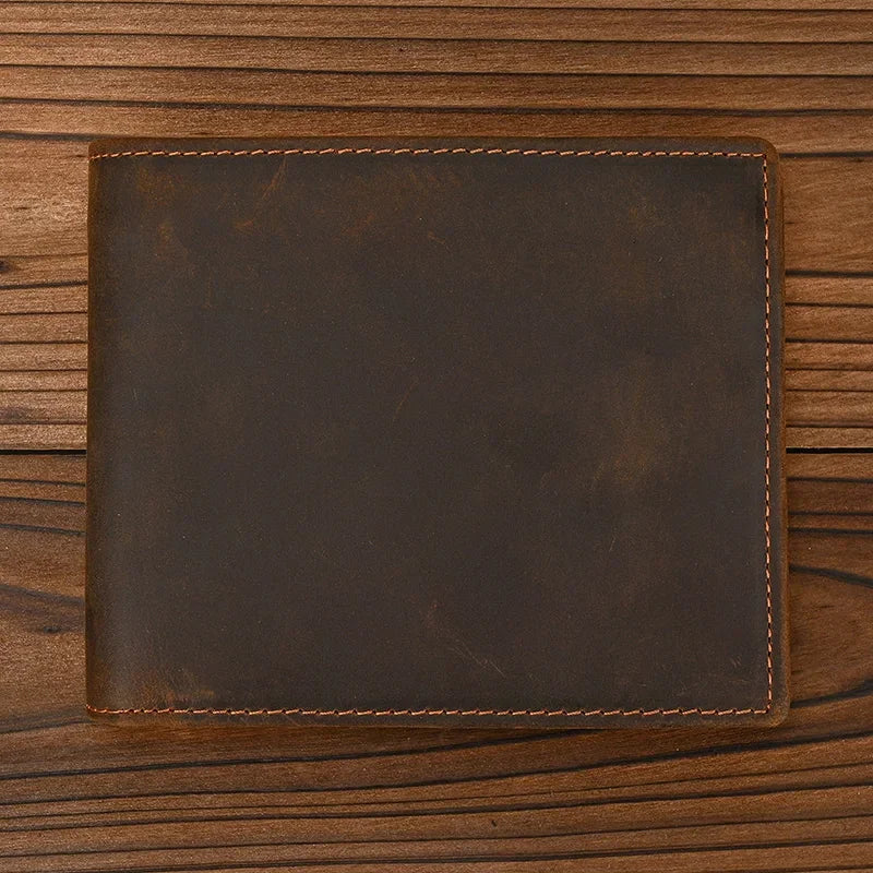 Cartera de cuero plegable para hombre, billetera de piel de vaca Original, monedero corto, monedero delgado de 2 pliegues, estilo de lujo, moda, gran oferta