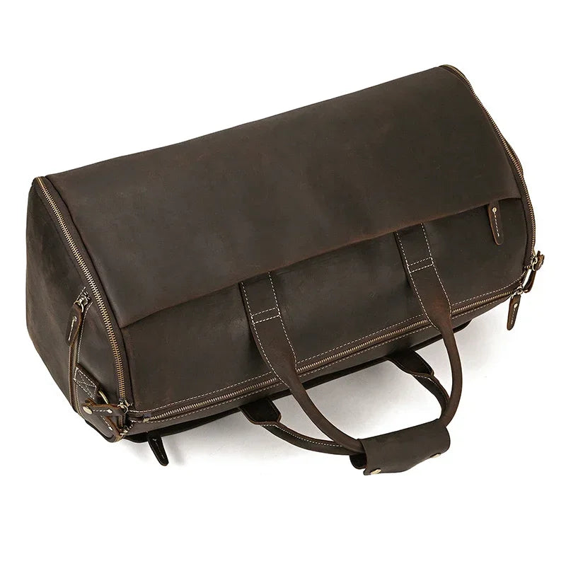 Bolso de viaje de cuero Crazy Horse para trajes, zapatos, ropa, bolso de traje plegable de cuero genuino para hombre, bolsas de viaje de negocios en equipaje